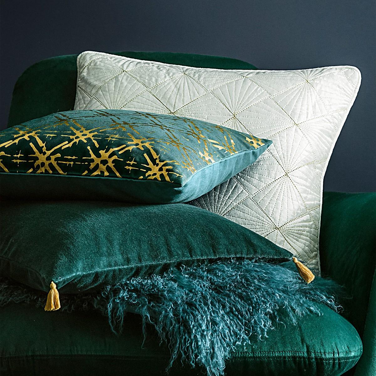 Green and gold velvet and silver cushions - home accessories inspiration| This is how to do mixed metals! Today we're talking inspiration for adding green to your living room. Green is a really versatile colour to decorate your home with. But, which colours and tones work well? What kind of accessories work with green? This post gives you ideas for pulling together an elegant green colour palette and pieces for your home. Read more: kittyandb.com #greenlivingroom #greenaccessories #greencolorpalette #mixedmetals #interiordecoratinginspiration #greenaesthetic #greenandgold #cushions