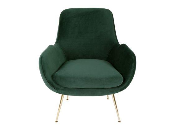 Green and gold armchair - home accessories inspiration| Today we're talking inspiration for adding green to your living room. Green is a really versatile colour to decorate your home with. But, which colours and tones work well? What kind of accessories work with green? This post gives you ideas for pulling together an elegant green colour palette and pieces for your home. Read more: kittyandb.com #greenlivingroom #greenaccessories #greencolorpalette #interiordecoratinginspiration #greenaesthetic #greenarmchair #greenandgold