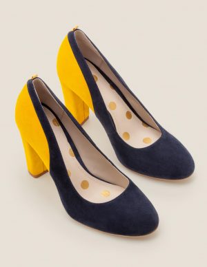 Boden Navy and Yellow Block Heels