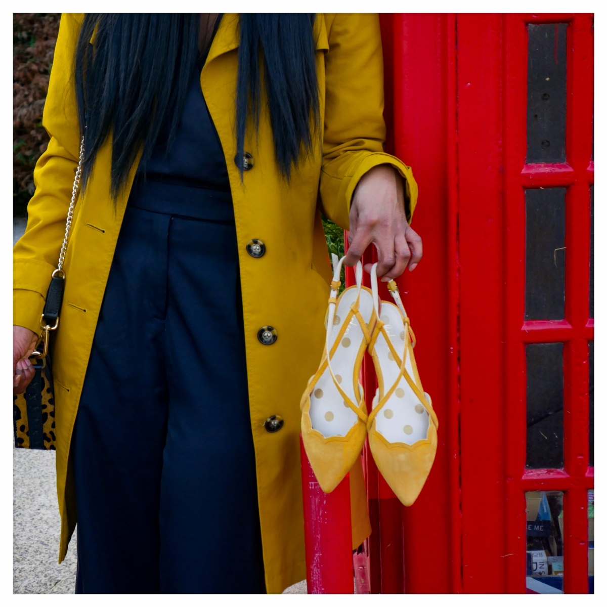 Here's my round up of shoes to wear with a jumpsuit, with my most worn jumpsuit friendly shoe styles. You know I love a jumpsuit and my navy wide leg jumpsuit is my most worn over the last couple of years, so I think it's a great way to show you the shoes in action! kittyandb.com| #howtowear #jumpsuitstyle #statementflats #outfitideas #yellow