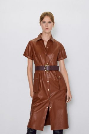 Brown Faux Leather Dress