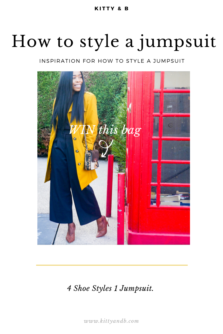 Win this bag, alongside my roundup of shoes to wear with a jumpsuit. These are my most worn jumpsuit-friendly shoe styles. You know I love a jumpsuit and my navy wide leg jumpsuit is my most worn over the last couple of years, so I think it's a great way to show you the shoes in action! kittyandb.com| #howtowear #jumpsuit #shoes #outfitideas #raffia