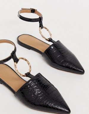 Black Ankle Strap Flats