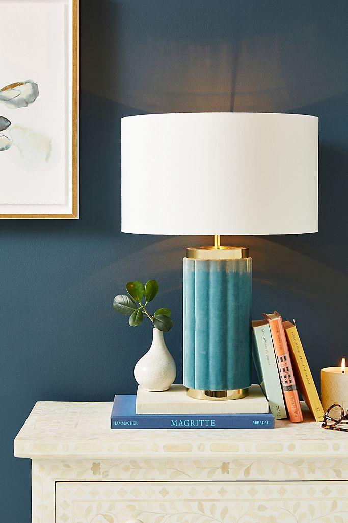Blue Walls and Blue and White Lamp Room Decor Inspiration| Blue is a really versatile colour to decorate your home with. But, which colours and tones work well? What kind of accessories work with blue? This post gives you ideas for pulling together an elegant blue colour palette and pieces for your home. Read more: kittyandb.com #blueroom #livingroom #light #BlueAndWhite #colourfulhomedecor #bluecolorpalette #blueaesthetic