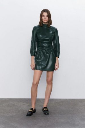 Green Faux Leather Dress