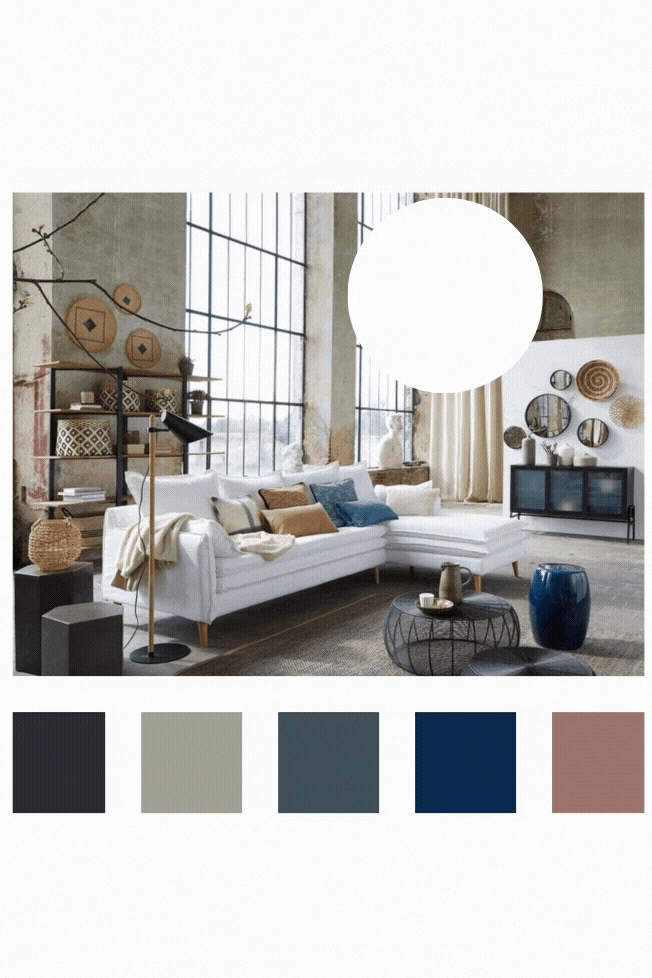 Blue and Natural Tones Room Decor Inspiration| Blue is a really versatile colour to decorate your home with. But, which colours and tones work well? What kind of accessories work with blue? This post gives you the all the ideas you need for pulling together an elegant blue colour palette and pieces for your home. Read more: kittyandb.com #bluelivingroom #colourfulhomedecor #bluecolorpalette #interiordecoratinginspiration #blueaesthetic 