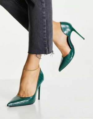 Green Faux Croc Heels