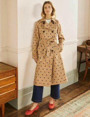 Camel and Dot Print Trench Coat